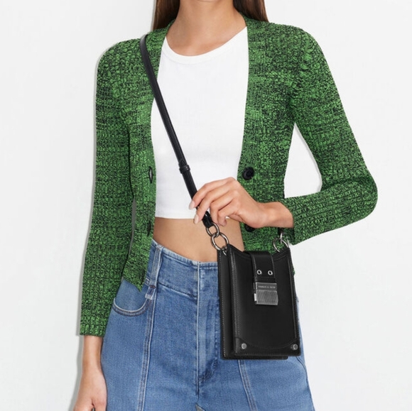 Black Charles & Keith Winslet Belted Phone Pouch Purse Mini Bag - Picture 2 of 14